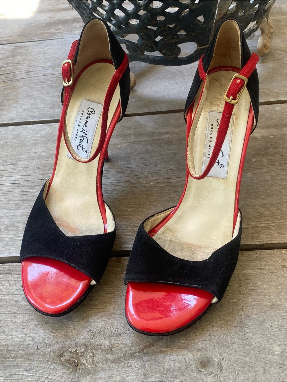 Comme il Faut Argentina Tango Black and Red Open-Toe Heels